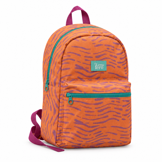 Morral estampado Cebra naranja Lerolero sobre fondo blanco, imagen cuadrada de catálogo